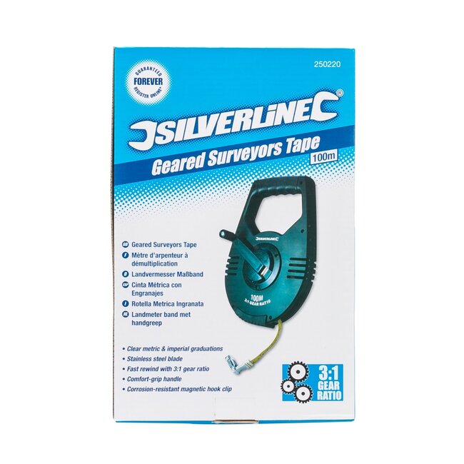 Silverline Landmeter - Meetlint met oprolmechanisme - 100 meter - Ergonomisch - Roestvrij staal