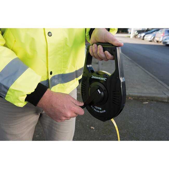 Silverline Landmeter - Meetlint met oprolmechanisme - 100 meter - Ergonomisch - Roestvrij staal