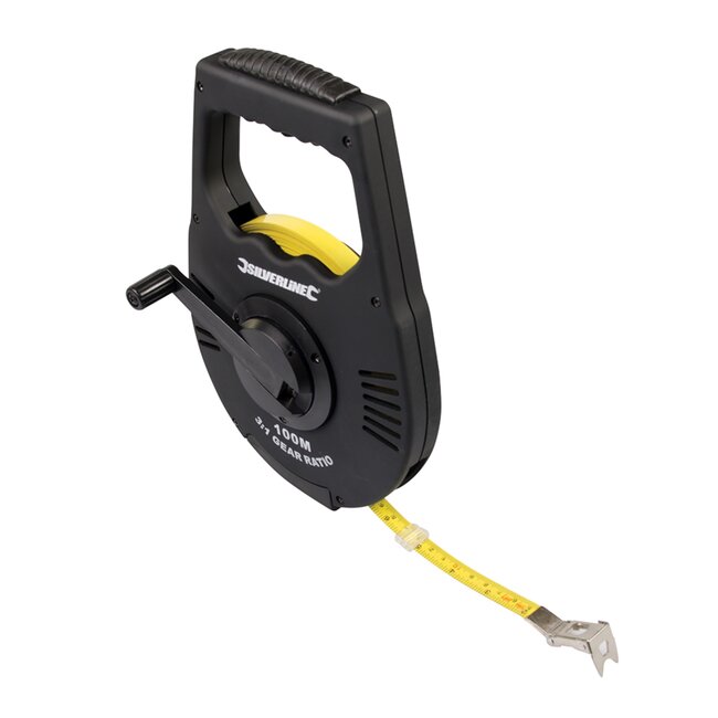 Silverline Landmeter - Meetlint met oprolmechanisme - 100 meter - Ergonomisch - Roestvrij staal
