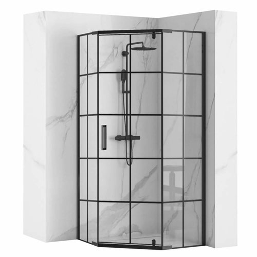 REA Hex Black Douchecabine met Draaideur 90 x 90 x 195 cm - 6 mm Mat Zwart REA Hex Black Douchecabine met Draaideur 90 x 90 x 195 cm - 6 mm Mat Zwart
