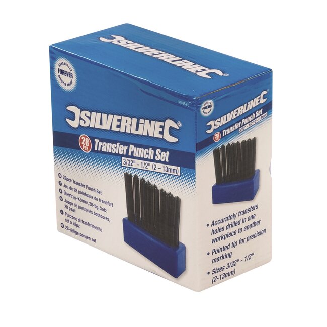 Silverline Ponsenset staal - gaten overbrengen en markeren - diameter 2,4-13,4 mm - 28-delig - staalgrijs - voor metaal en hout