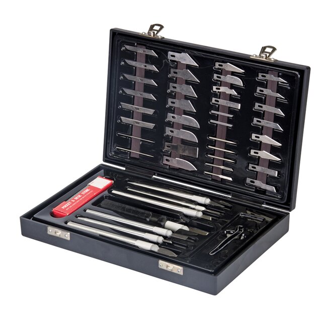 Silverline Precisie hobbymessen set - 51-delig - met opbergkoffer en slijpsteen
