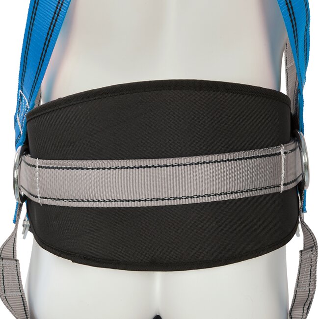 Silverline veiligheidsharnas set met vallijn - polyester/staal - met valdemper verstelbaar 81-119 cm - blauw - hoogtewerk