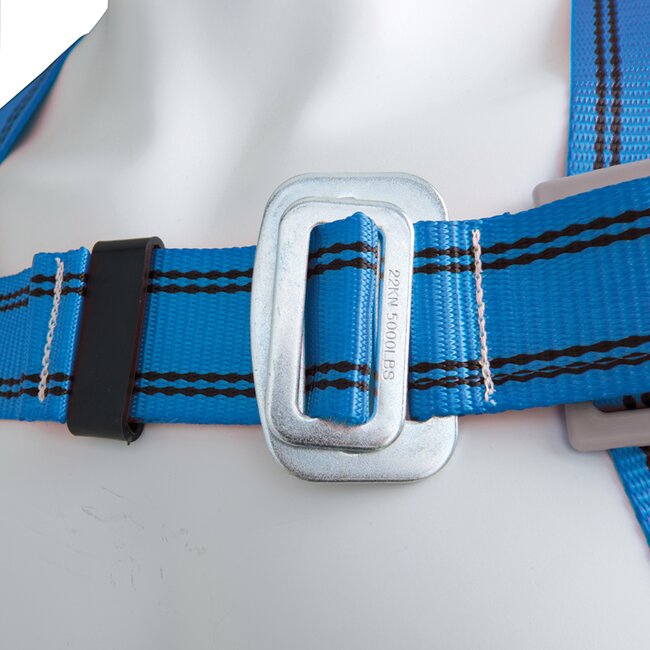 Silverline veiligheidsharnas set met vallijn - polyester/staal - met valdemper verstelbaar 81-119 cm - blauw - hoogtewerk