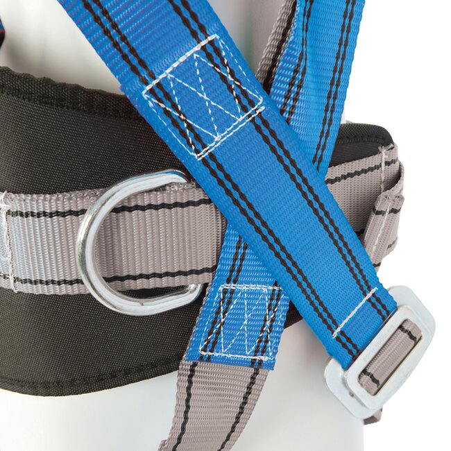 Silverline veiligheidsharnas set met vallijn - polyester/staal - met valdemper verstelbaar 81-119 cm - blauw - hoogtewerk
