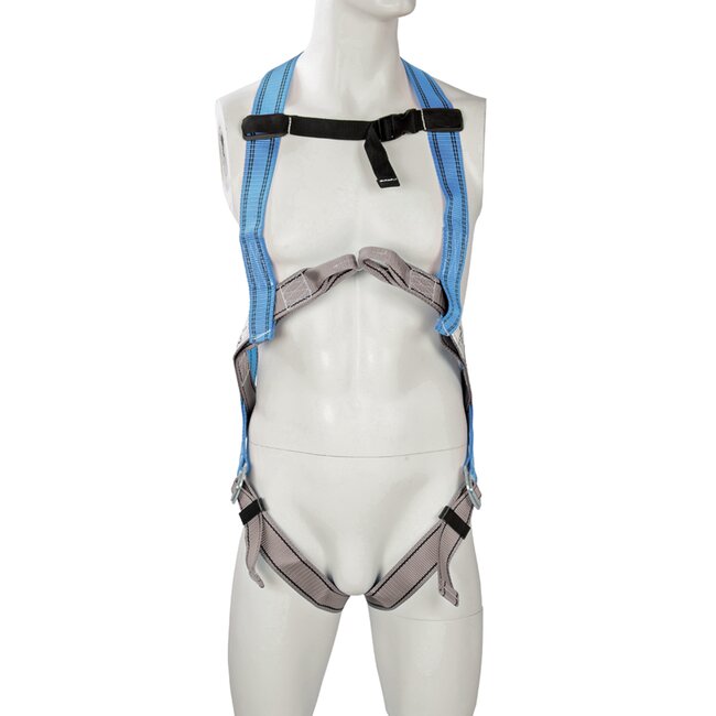 Silverline Valbeveiligingsharnas met vallijn - polyester - met schokdemper, verstelbaar - blauwe opbergtas - werken op hoogte