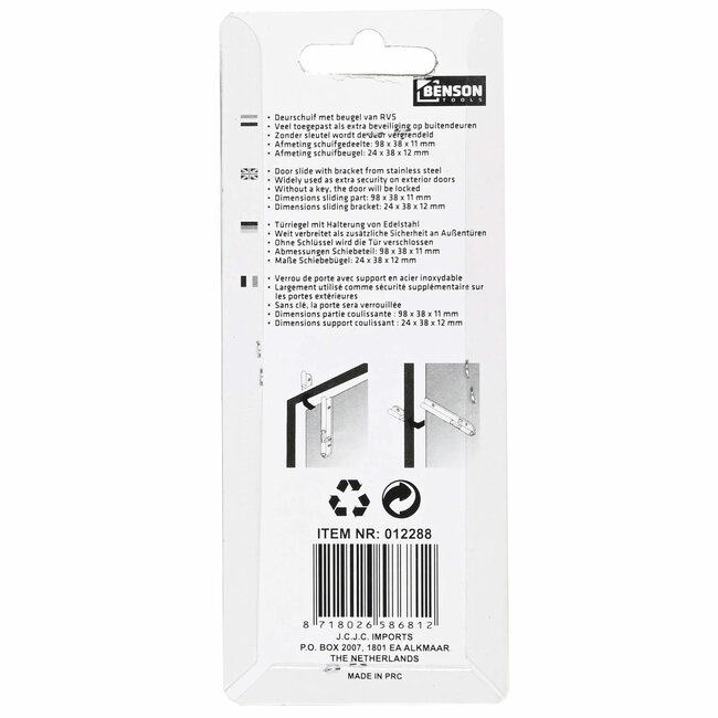 Benson Deurschuif profielgrendel - roestvrij staal - 100 mm
