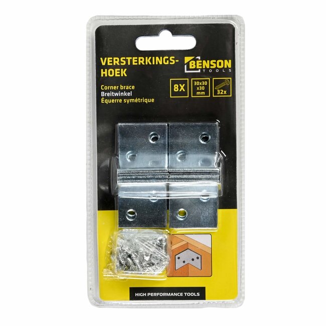 Benson Versterkingshoek - Verzinkt IJzer - Inclusief Schroeven - 30 x 30 x 30 mm - Set van 8