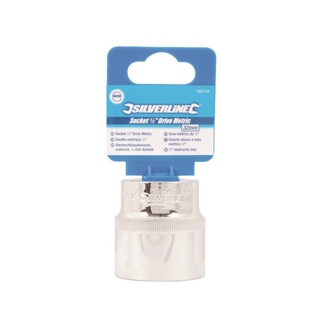 Silverline Dopsleuteldop 32 mm 1/2 inch aansluiting - chroom-vanadiumstaal - zeskant 6-punt - hoogglans chroom - bouten en moeren