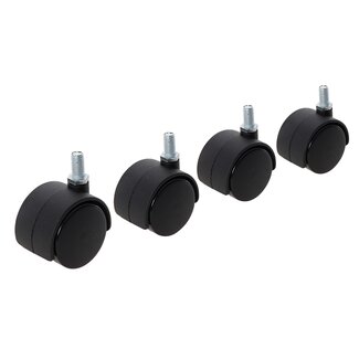 Fixman Dubbele zwenkwielen 40 mm - kunststof M8 schroefdraad - streeploos - zwart - 4 stuks - voor meubels en karren