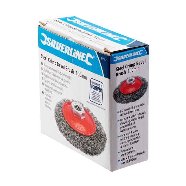 Silverline Komstaalborstel haakse slijper - gegolfd staaldraad - 100 mm - metaalkleur - roest en bramen verwijderen metaal/steen