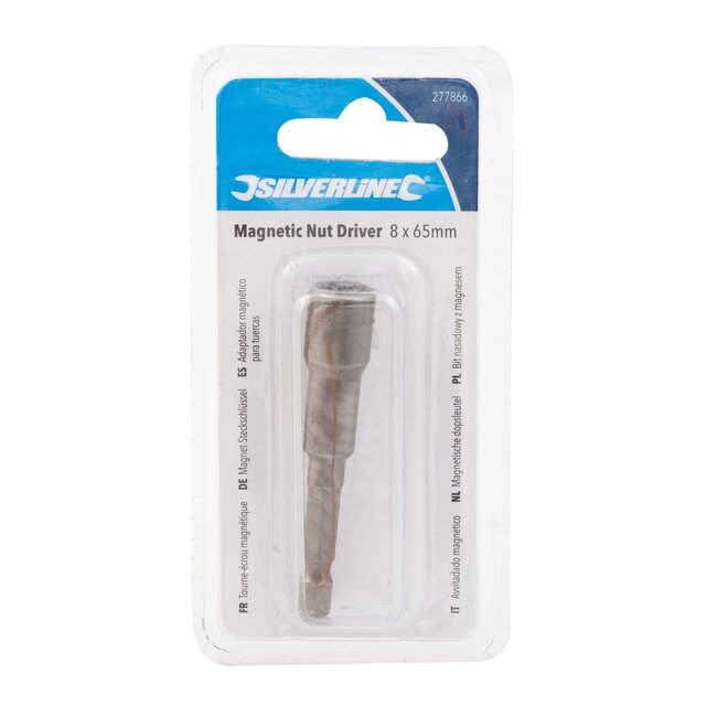 Silverline Dopbit magnetisch voor boormachine - chroom-vanadiumstaal - 8 mm, 65 mm lang - zilvergrijs - zeskantmoeren en bouten