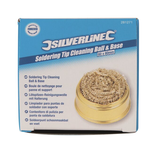Silverline Soldeerpunt reinigingsset - messing wol - droog reinigen - 60 x 60 mm - goudkleurig - 2-delig - voor soldeerijzer