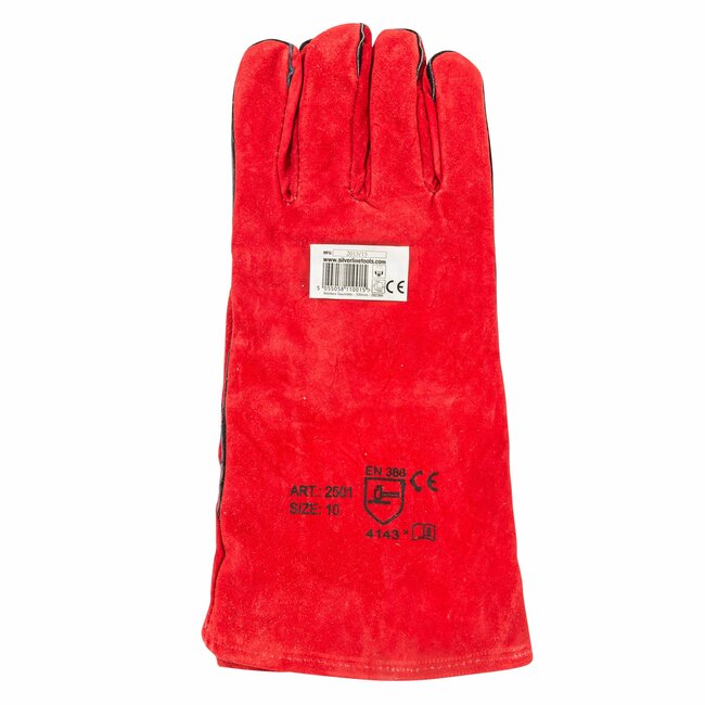 Silverline Lashandschoenen koeienleer - 330 mm, extra lange manchet - hittebestendig - natuurkleur - voor lassen en kachels