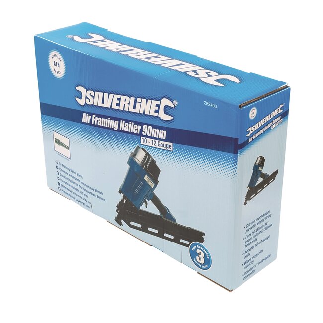 Silverline Pneumatische spijkertacker - magnesium behuizing - verstelbare inslagdiepte - 50-90 mm, 34 graden - dak, hek, vloer