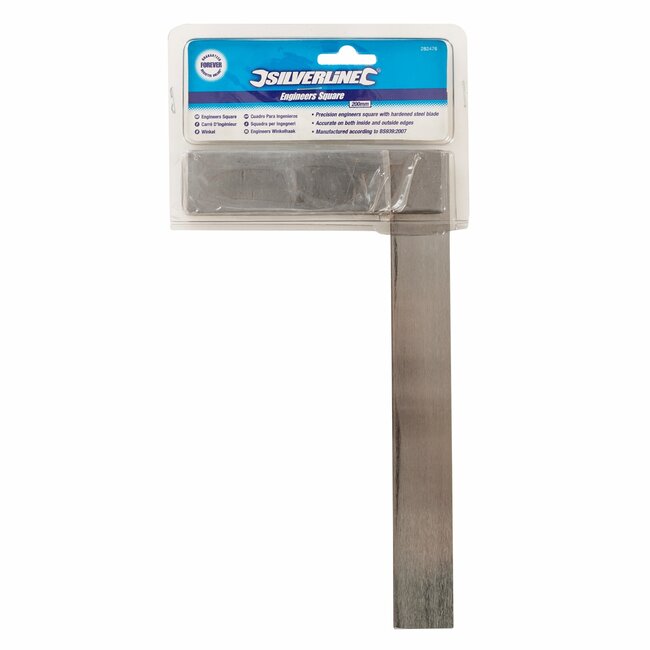 Silverline Timmermanswinkelhaak - gehard roestvrij staal - nauwkeurige haakse metingen - 200 mm - zilver - hout en metaal
