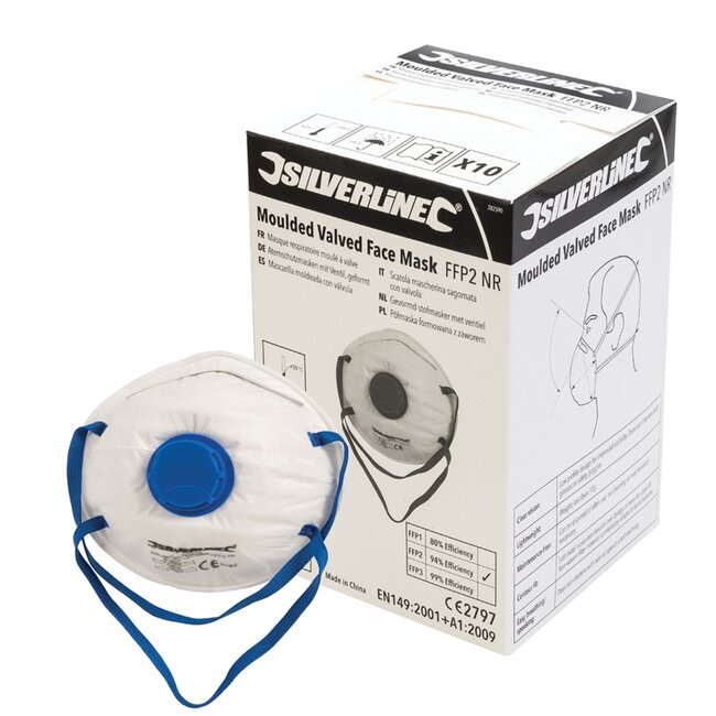 Silverline Beschermend FFP2 stofmasker met ventiel - 10 stuks - Comfortabel en veilig gebruik