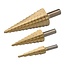 Silverline Stappenboorset - snelstaal titanium gecoat - precisieboren - 4-12/4-20/6-30 mm - goud - 3-delig - metaal en kunststof