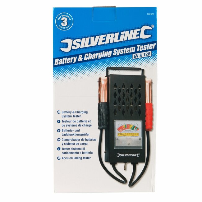 Silverline accu- en laadsysteemtester - staal met koperklemmen - 6V/12V loodaccu - 2 x 300 mm - zwart - auto onderhoud