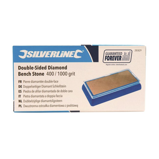 Silverline Dubbelzijdige diamantslijpsteen - grof 400 en fijn 1000 korrel - antislip voet - 90 x 180 x 34 mm