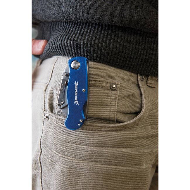 Silverline universeelmes - staal - vergrendelbaar met snelwissel - 90 mm - zilvergrijs - met 10 reservemesjes - buitengebruik