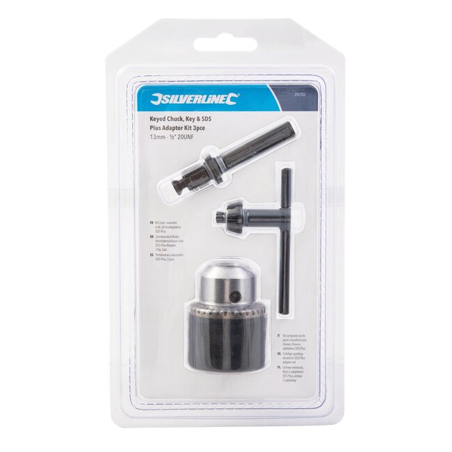 Silverline Adapterset voor boormachines - 3-delig - 1,5-13 mm - met SDS-Plus en sleutel