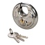 Silverline Discus hangslot - rvs - geharde beugel, antiroest - diameter 70 mm - zilver - inclusief 3 sleutels - aanhanger en dissel