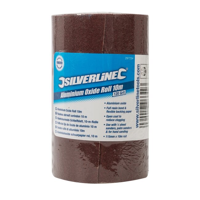 Silverline Schuurpapier op rol - aluminiumoxide - korrel 120 - 10 meter - open korrel - voor vlak- en palmschuurmachines