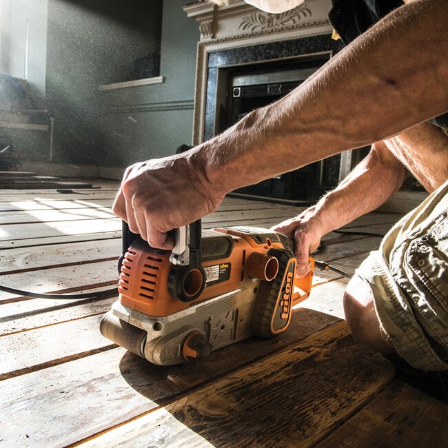 Triton Bandschuurmachine - metaal en kunststof - 1200 watt, traploze snelheidsregeling - 75 mm - zwart - voor krappe hoeken