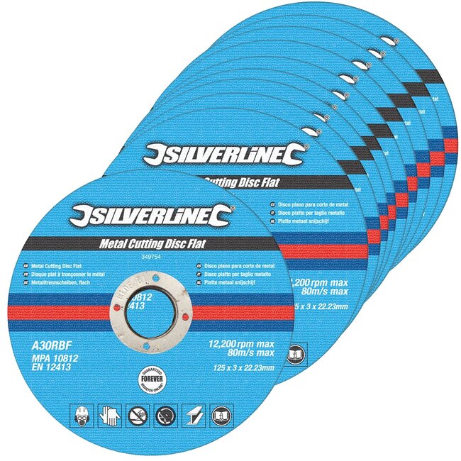 Silverline platte metaalsnijschijven - glasvezelversterkt aluminiumoxide - 12,5 cm x 3 mm - zwart - 10 stuks - non-ferrometalen