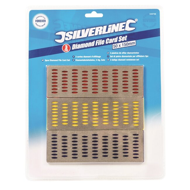 Silverline Diamant wetstenen set - 3 korrelgroftes - 50 x 150 mm - 3-delig - kleurcodering
