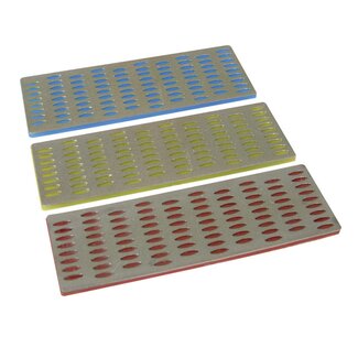 Silverline wetstenen set - diamant - 3 korrelgroftes voor slijpen - 5 x 15 cm - blauw/geel/rood - 3-delig - messen en beitels