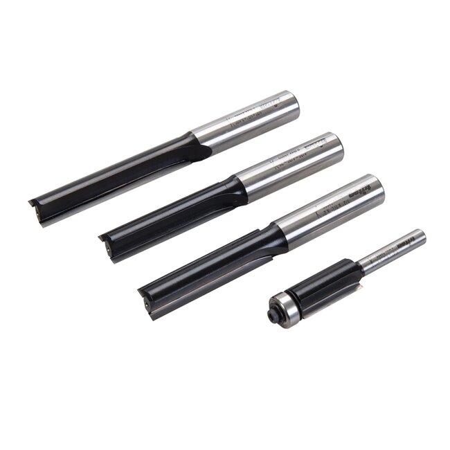 Triton Freesbit set - hardmetalen snijranden - 4-delig - dubbele fluit - voor diverse houtsoorten
