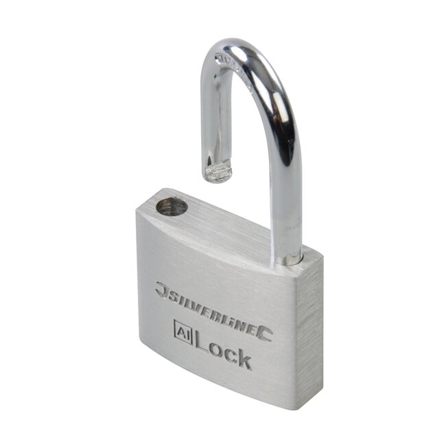 Silverline hangslot korte beugel - aluminium, stalen beugel - 40 mm - zilver - corrosiebestendig - 2 sleutels - binnen en buiten