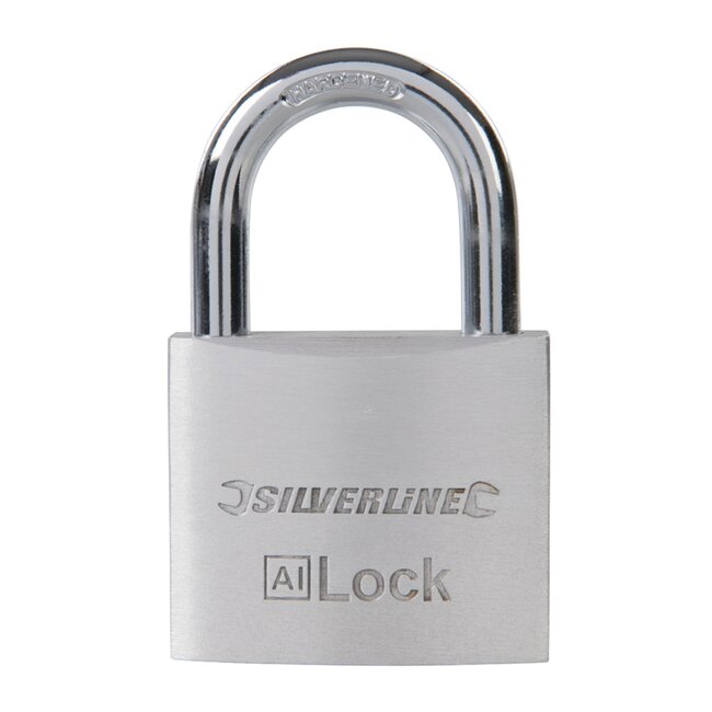 Silverline hangslot korte beugel - aluminium, stalen beugel - 40 mm - zilver - corrosiebestendig - 2 sleutels - binnen en buiten