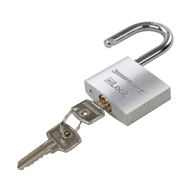 Silverline hangslot korte beugel - aluminium, stalen beugel - 40 mm - zilver - corrosiebestendig - 2 sleutels - binnen en buiten