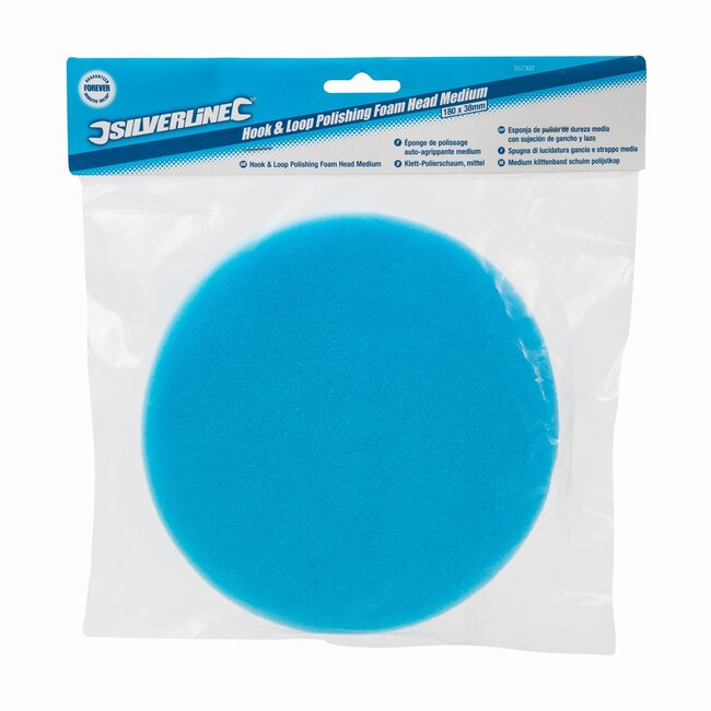Silverline klittenband polijstpad - polyurethaan schuim middelhard - Ø 180 mm x 38 mm - blauw - auto en boot - 2K lak polijsten