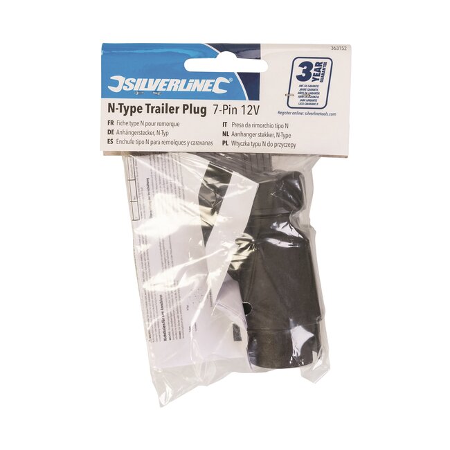 Silverline aanhangerstekker 7-polig 12 volt - ABS-kunststof met messing contacten - zwart - veilige verlichting - aanhanger/caravan