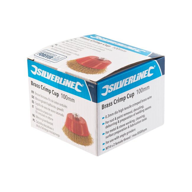 Silverline Komborstel haakse slijper - messing - Ø 100 mm, borstelhoogte 30 mm - roest verwijderen, ontbramen - geel - M14