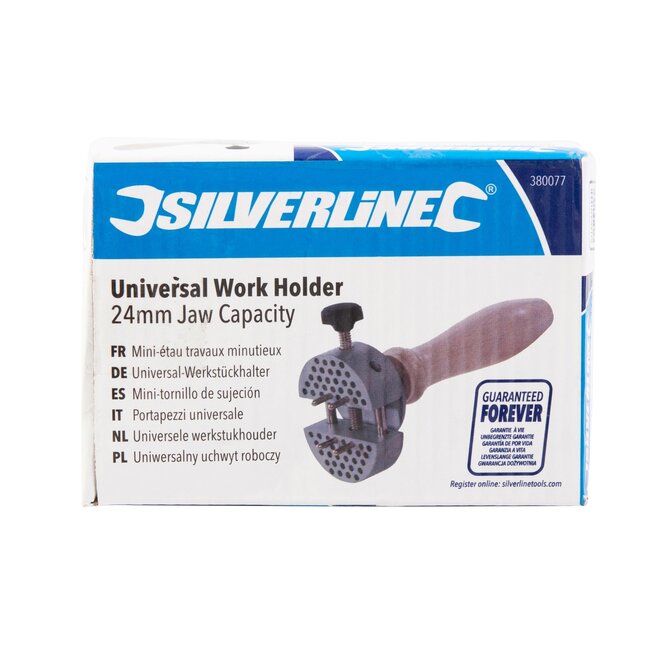 Silverline Werkstukhouder - staal/hout - kaakcapaciteit 24 mm - grijs/houtkleur - kleine delen klemmen - voor vijlen en graveren