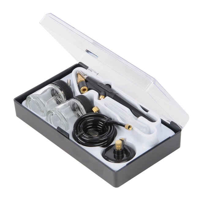 Silverline Complete airbrush set - 22 ml verfpotjes - opbergdoos - 6-delig