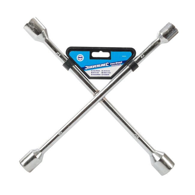 Silverline Kruissleutel wielmoersleutel - 4 zeskantdoppen 17/19/21/23 mm - koolstofstaal - chroomafwerking - autogereedschap