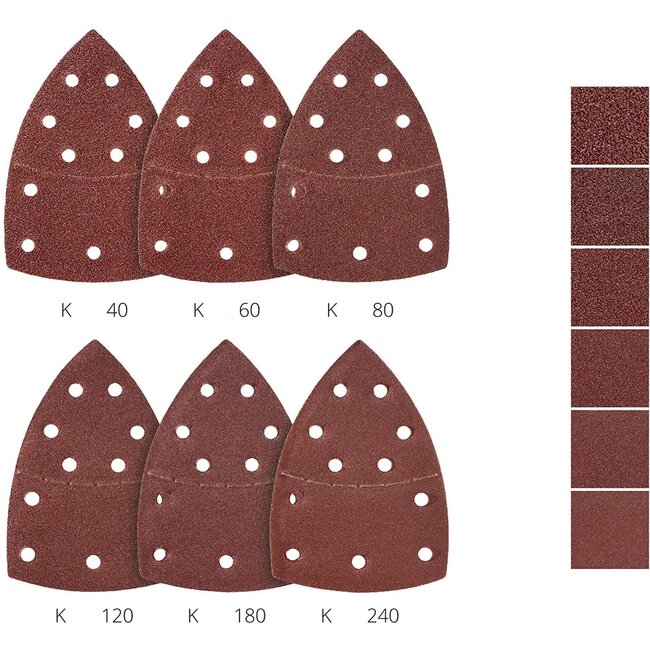 Silverline schuurvellen klittenband aluminiumoxide 105 x 152 mm + 93 mm delta, diverse korrels, bruin 10 stuks voor hout en metaal