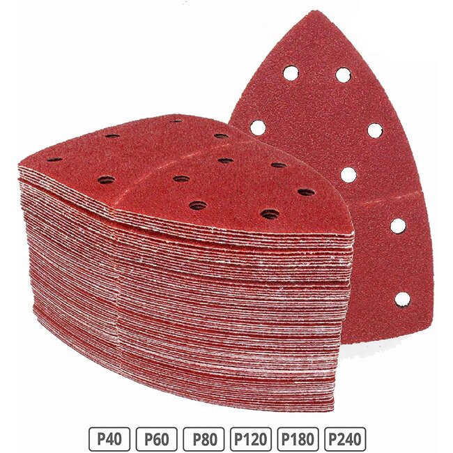 Silverline schuurvellen klittenband aluminiumoxide 105 x 152 mm + 93 mm delta, diverse korrels, bruin 10 stuks voor hout en metaal