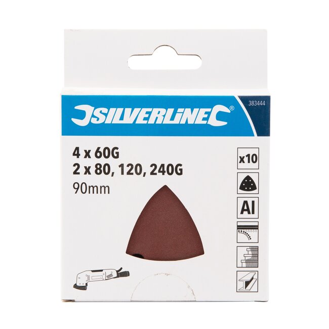 Silverline delta schuurvellen - aluminiumoxide - klittenband - 90 mm - roodbruin - 10 stuks - voor multitools, hout en metaal