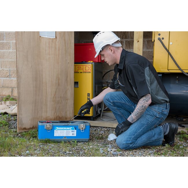 Silverline gereedschapskist - polypropyleen - slagvast, hangslotoog, softgrip handvat - 47 x 22 x 21 cm - grijs/blauw - werkplaats