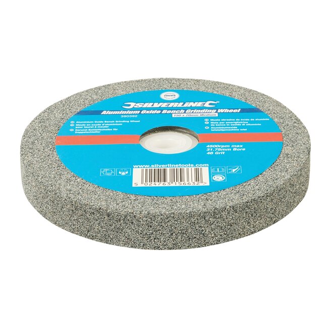 Silverline Aluminiumoxide tafelslijpschijf - medium korrel - Ø 150 x 20 mm - inclusief reductieringen