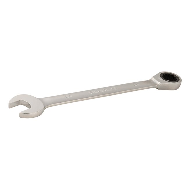 Silverline Vaste steek-ringratelsleutel - 24 mm - hoogglans - 5° ratelactie - corrosiebestendig