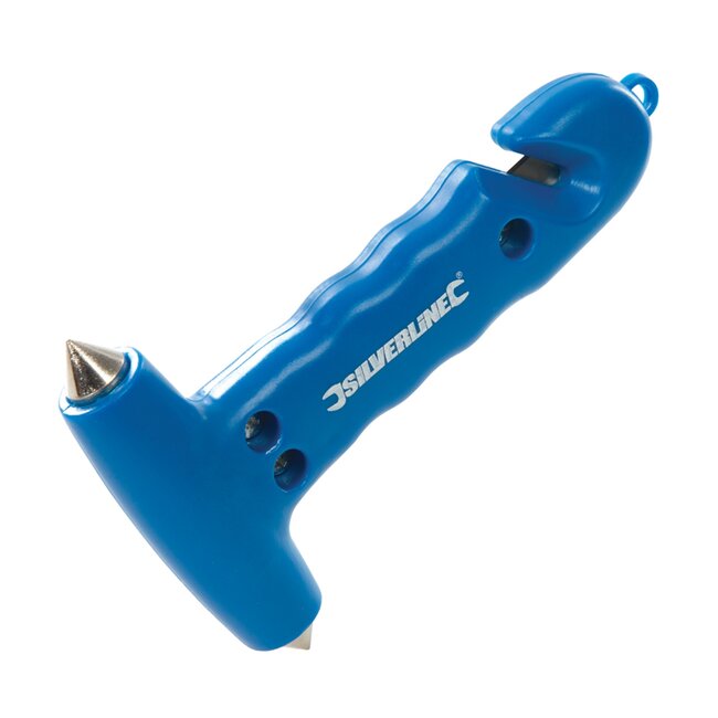 Silverline noodhamer met gordelmes - gehard staal, kunststof - dubbelzijdige glasbreker - 150 mm - opvallende kleur - auto en werk