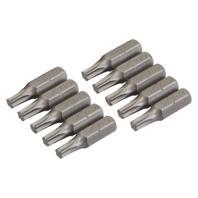 Silverline schroefbits torx T25 - chroom-vanadium staal - 25 mm - staalgrijs - 10 stuks - 1/4 duim zeskantschacht - precisiewerk
